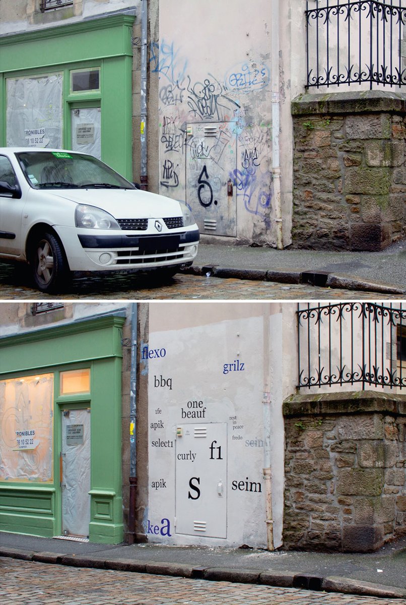 Mathieu Tremblin painting over graffiti to make it legible