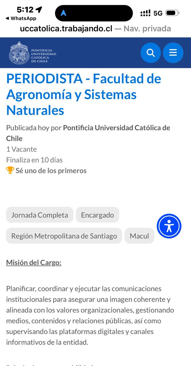 Marlene Rosales V. (@imrosales) on Twitter photo 🎯 ¡Estamos buscando periodista!
Únete a <a href="/AgronomiaUC/">Facultad de Agronomía y Sistemas Naturales UC</a> en la <a href="/ucatolica/">Universidad Católica</a>.
👉 Jornada completa
📍 Macul, RM
📝 Planifica y lidera comunicaciones institucionales y digitales.
📅 Postula ahora: uccatolica.trabajando.cl/trabajo/590641…
#Trabajo #Periodismo #Comunicaciones #UC 🎯 ¡Estamos buscando periodista!
Únete a <a href="/AgronomiaUC/">Facultad de Agronomía y Sistemas Naturales UC</a> en la <a href="/ucatolica/">Universidad Católica</a>.
👉 Jornada completa
📍 Macul, RM
📝 Planifica y lidera comunicaciones institucionales y digitales.
📅 Postula ahora: uccatolica.trabajando.cl/trabajo/590641…
#Trabajo #Periodismo #Comunicaciones #UC