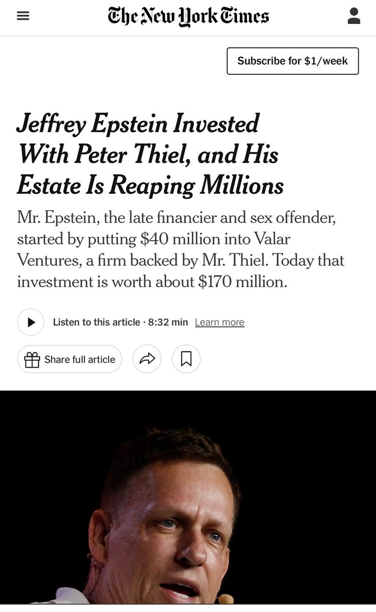Jeffery Epstein MADE Peter Thiel, and by extension, Palantir.

Color me shocked. 🙄

WHY do these freaks ALWAYS lead back to Epstein???