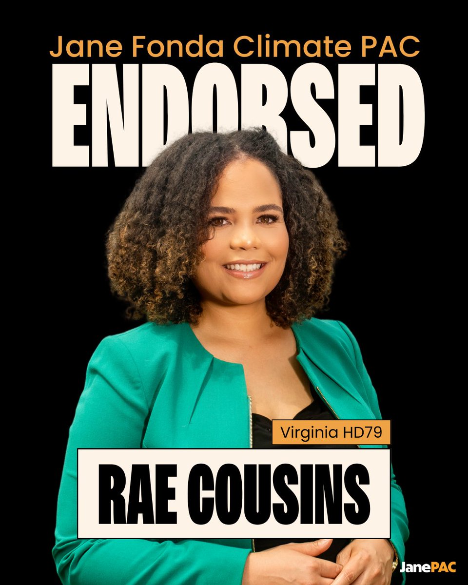 Rae_Cousins23's tweet image. I am thrilled to announce my endorsement by the Jane Fonda Climate PAC!
We must come together to address the climate crisis, invest in clean energy, and stand up to the fossil fuel industry to protect our communities and build a sustainable economy that serves everyone.