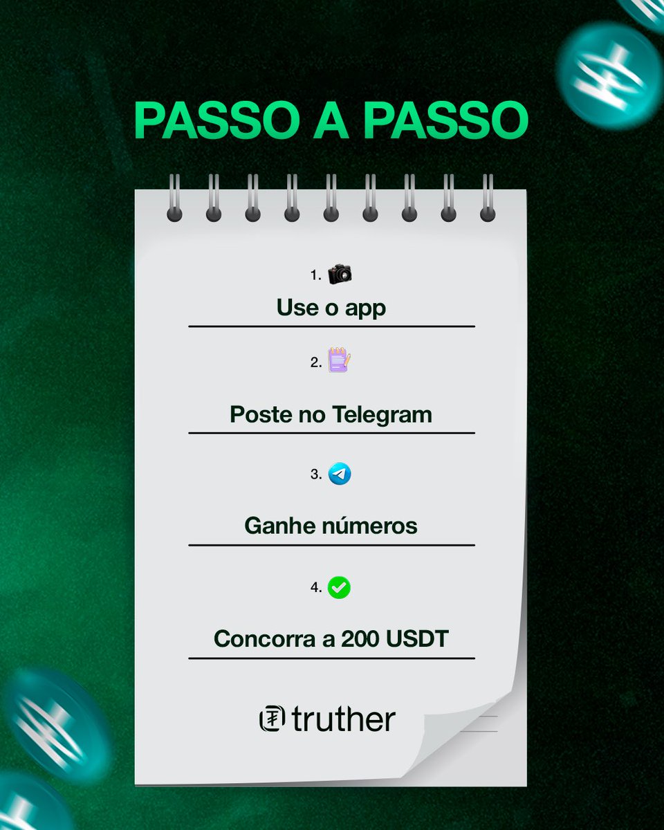 Sua experiência com a Truther pode valer 200 USDT! 💸

✅ Use o app
✅ Poste um depoimento no nosso canal do Telegram: 
t.me/smartpaybr
✅ Texto, áudio ou vídeo 
(texto = 1 número | vídeo = 5!)