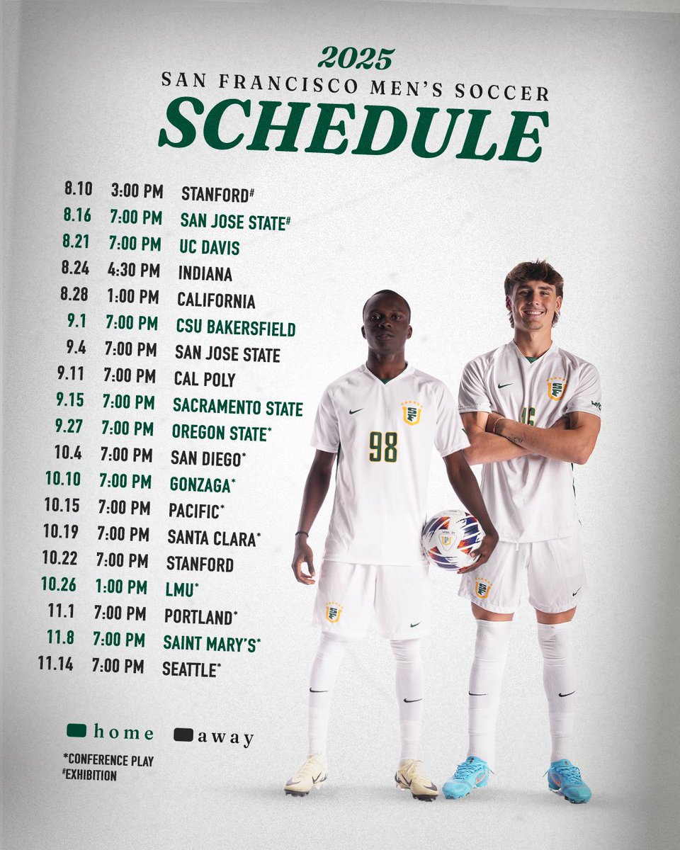 USFDonsMSoccer's tweet photo. Get ready 👀

Our 2025 schedule is HERE ‼️

Tickets🎟️: https://t.co/vpp4oHzuFu

#USFDons | #WCCsports https://t.co/NYtogRmNs6