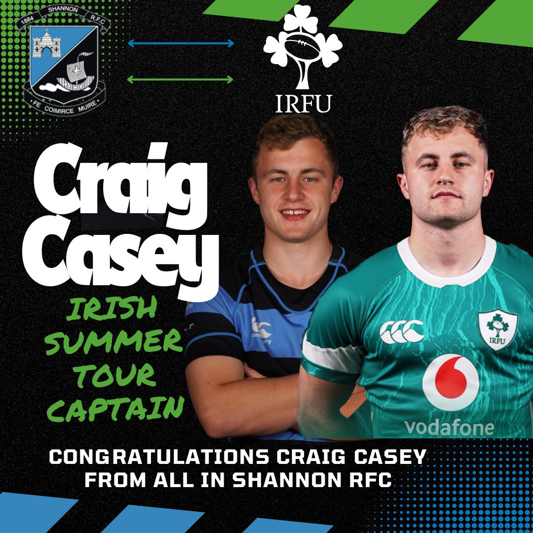 Shannon_RFC's tweet image. Massive congratulations to @CraigCasey9 who has been named as Tour Captain for the upcoming @IrishRugby Summer Tour of Georgia. Congrats also to Tom Ahern who has been named in the squad! Best of luck to both - we’re delighted to see it ☘️⚫️🔵🇮🇪 #ThereIsAnIsle