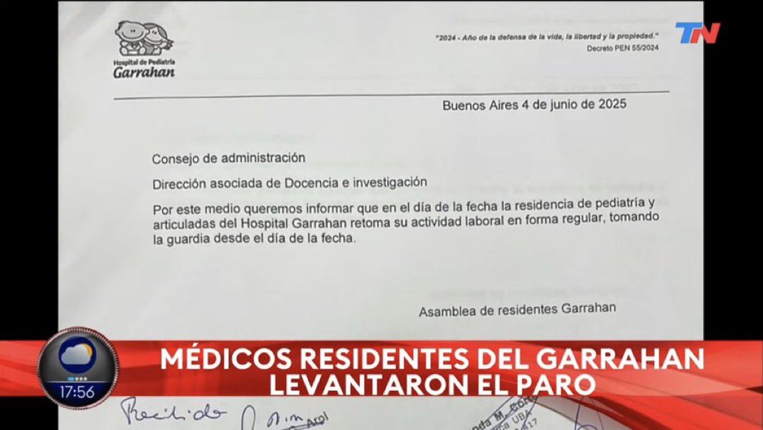 SE LEVANTA EL PARO DEL GARRAHAN COMO DOMA MI GOBIERNO