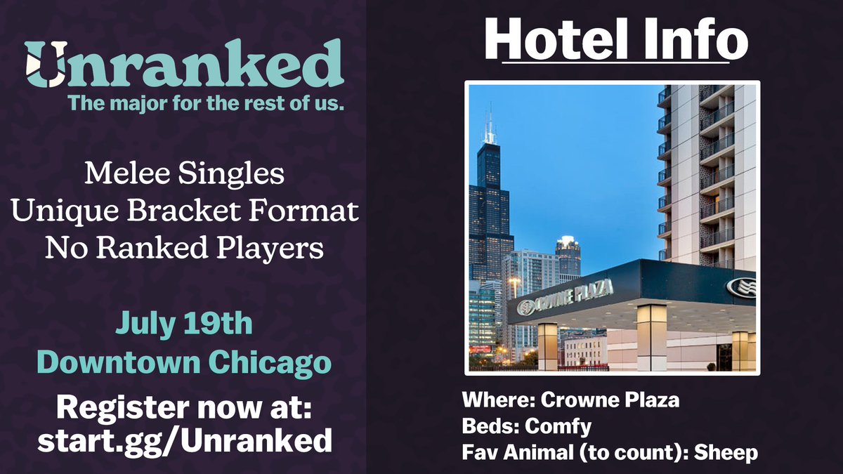 Unranked is just around the corner and I'm sure you're looking for a place to stay🛏️ 

What about in the venue itself? Book using the link below to get the best deal on hotels in the area! 

The room block will go QUICKLY so book today!