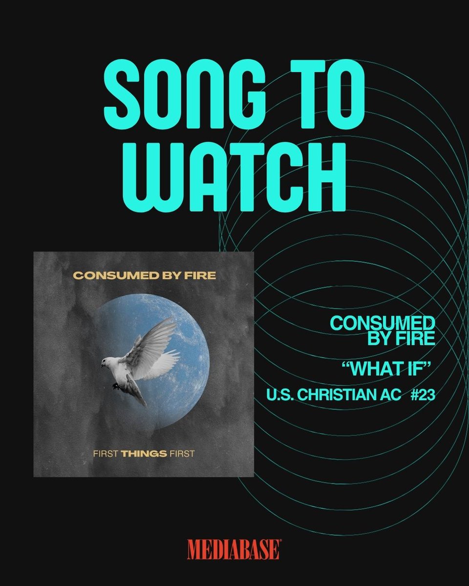 MediabaseCharts's tweet image. What if... this is your new favorite song? Consumed by Fire's powerful track 'What If' is our Mediabase Song to Watch this week, making a beautiful ascent on the U.S. Christian AC chart! 🙏 

#ConsumedByFire #WhatIf #SongToWatch #Mediabase