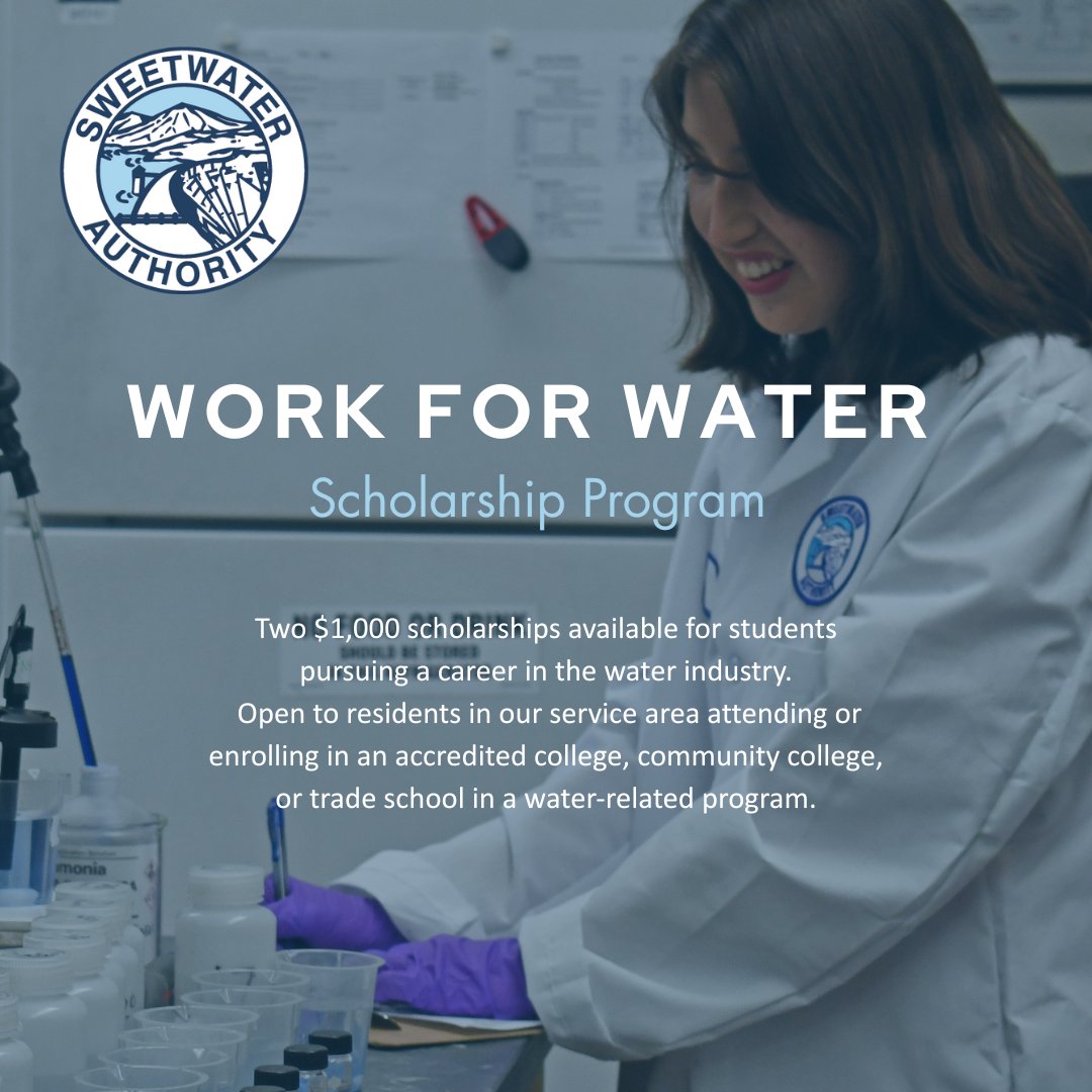 Dreaming of a career that makes a difference? 💧 Apply for Sweetwater Authority’s $1,000 scholarship! Open to students in our service area pursuing water industry careers. Essay + rec letter due by 7/31/25. 📚 Apply now—link in bio!
#WorkForWater #ScholarshipOpportunity