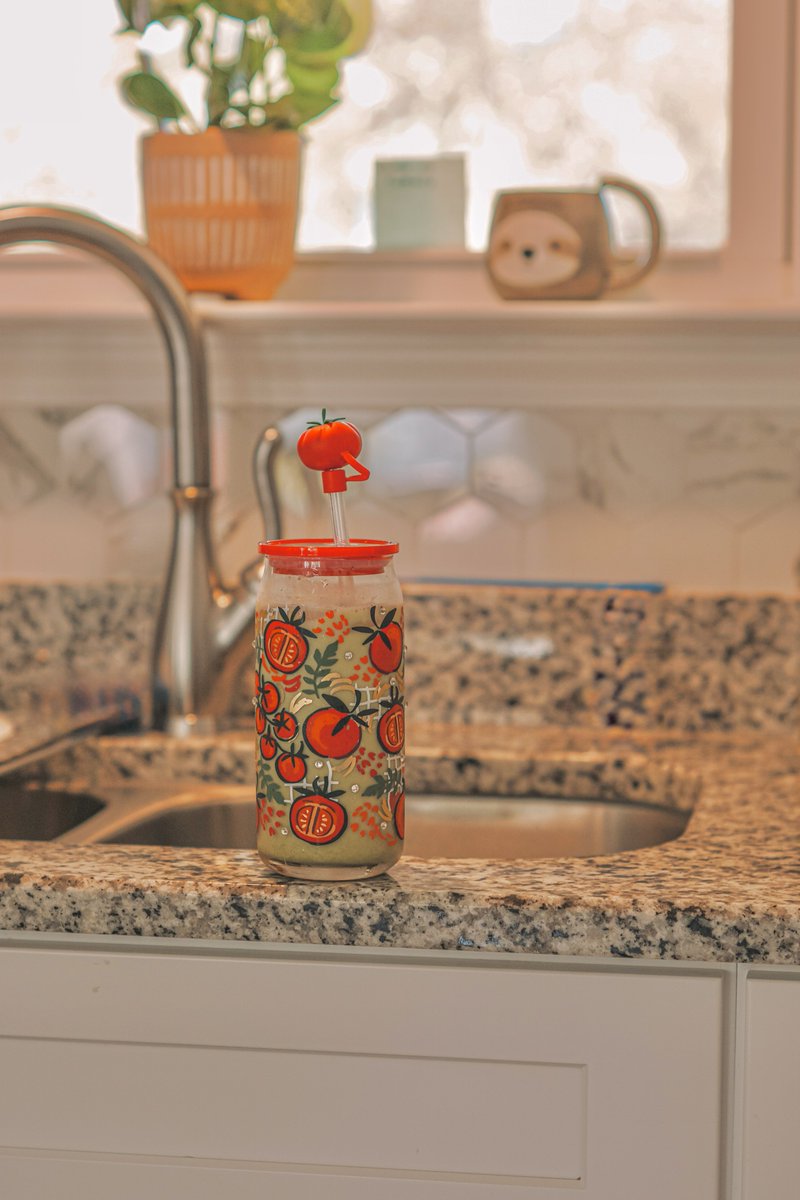 Got a cute new cup for matcha today 🍅🌿