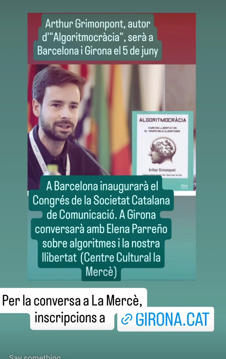 Aquest dijous, Arthur Grimonpont, autor del llibre "Algoritmocràcia", conversarà amb la periodista Elena Parreño sobre "Els algoritmes i la nostra llibertat". Al Centre Cultural la Mercè de Girona. 18,50 h. 
Acte organitzat per la Càtedra Ferrater Mora de la UdG.