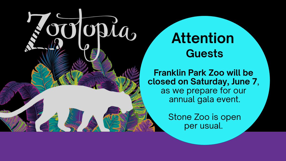 A note to our guests: Franklin Park Zoo will be closed to the public on Saturday, June 7, as we prepare for our gala event — Zootopia.  

➤ zoonewengland.org/zootopia/
