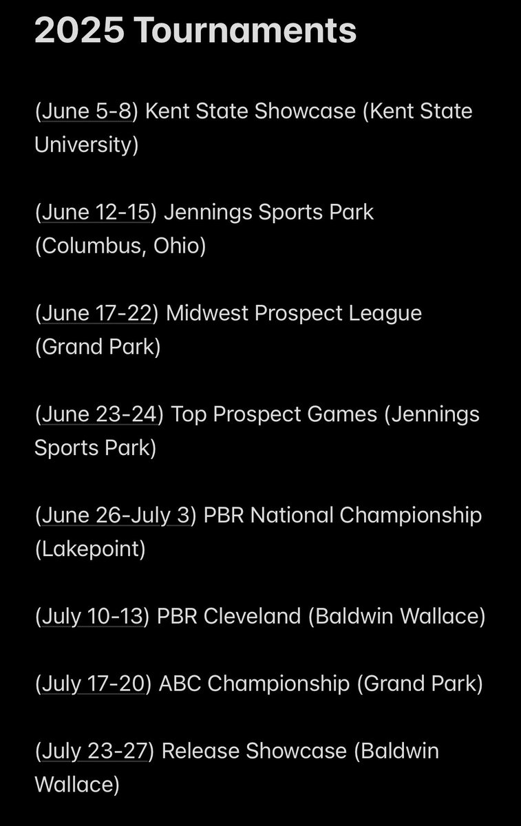 Summer schedule for this year. Pumped to be playing some great programs at some great facilities!