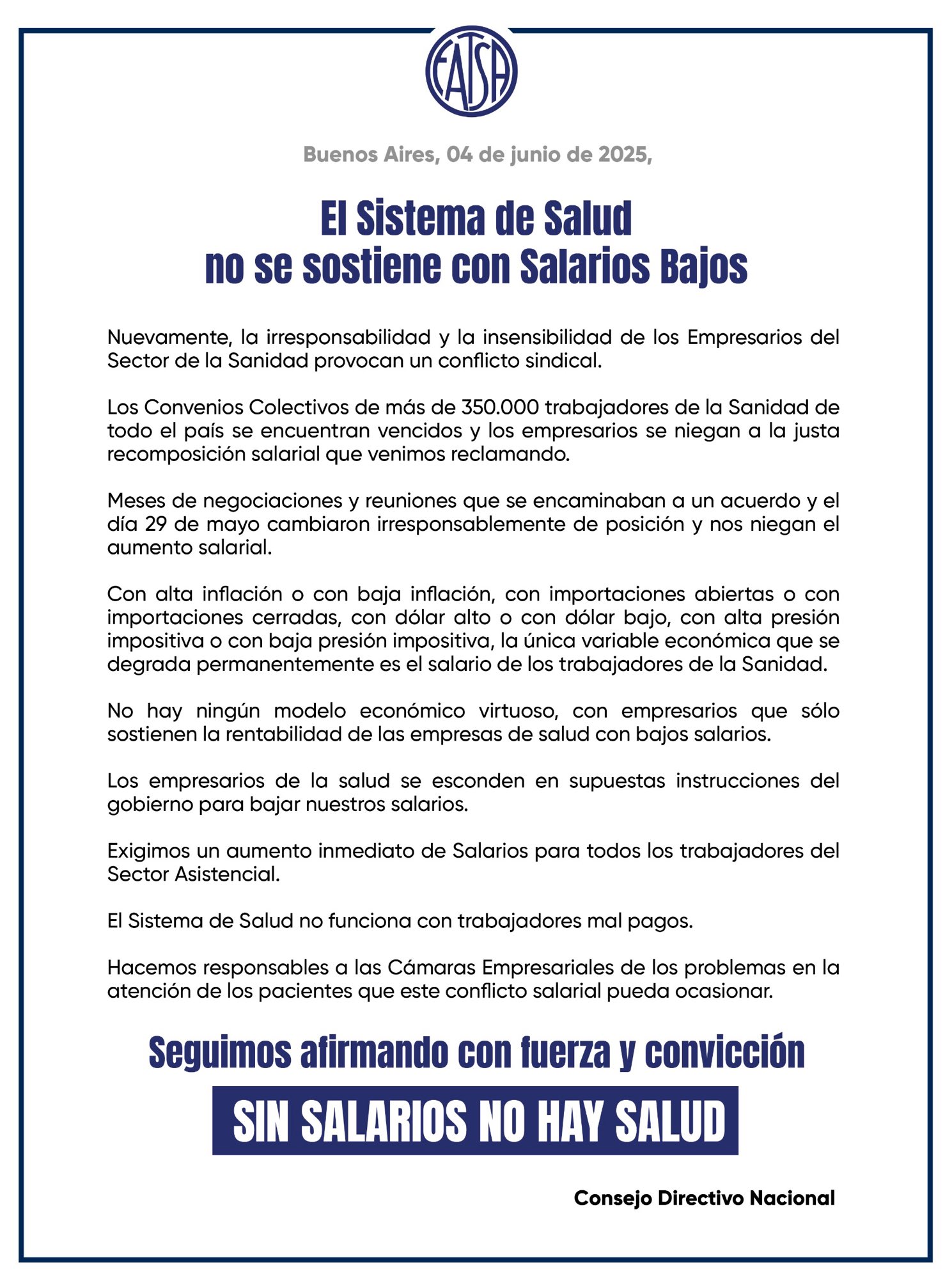 Se calienta la paritaria de Sanidad: "El sistema de salud no se sostiene con salarios bajos"