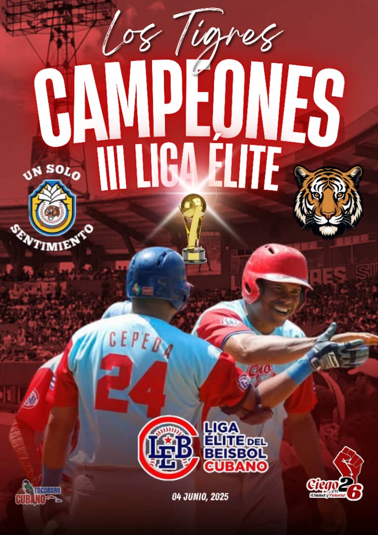 #CiegoDeÁvila Campeón de la Tercera Liga Elite del Béisbol Cubano.
Muchas felicidades a los Tigres Avileños 
#GuerrerosDeLaTrocha
#CiegoEn26