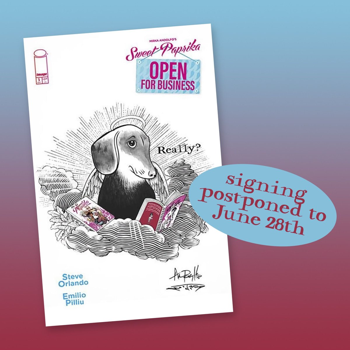 POSTPONED: the release date of Sweet Paprika: Open For Business #5 has been moved back by three weeks, so I won't be signing copies of this ridiculous cover that I drew this weekend at Wayside Comics in Newmarket. We're going to try again on June 28th. Details (and an RSVP so you