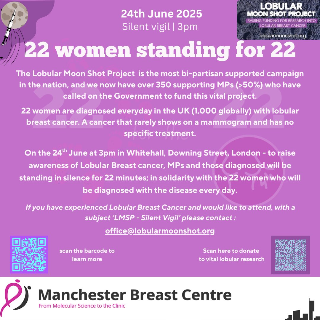 If you have experienced Lobular Breast Cancer and would like to attend, with a subject 'LMSP - Silent Vigil' please contact:
office@lobularmoonshot.org #lobularbreastcancer #lobularmoonshotproject <a href="/wesstreeting/">Wes Streeting</a> <a href="/amanpour/">Christiane Amanpour</a> <a href="/SophyRidgeSky/">Sophy Ridge</a> <a href="/victoriabeckham/">Victoria Beckham</a> <a href="/BBCNews/">BBC News (UK)</a>
