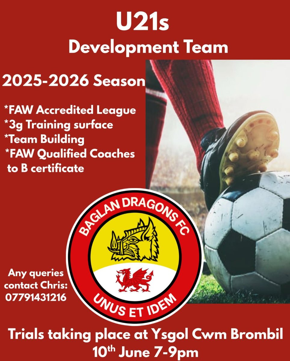 Our U21s will be holding trials on Tuesday at Cwm Brombil school. If you would like to know more, please get in touch with Chris