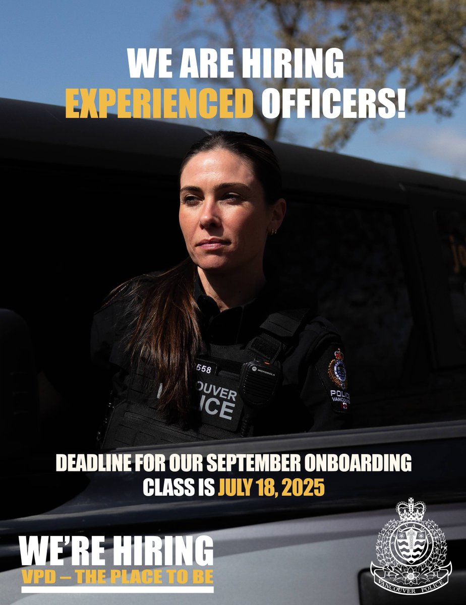 VPDRecruiting's tweet image. If you’re a police officer in Canada looking for change, now is the time to join @VancouverPD. Make our city your new office and apply now at JoinVPD.ca

#vancouver #JoinVPD #vpd #experiencedofficers #policeofficer #weRhiring