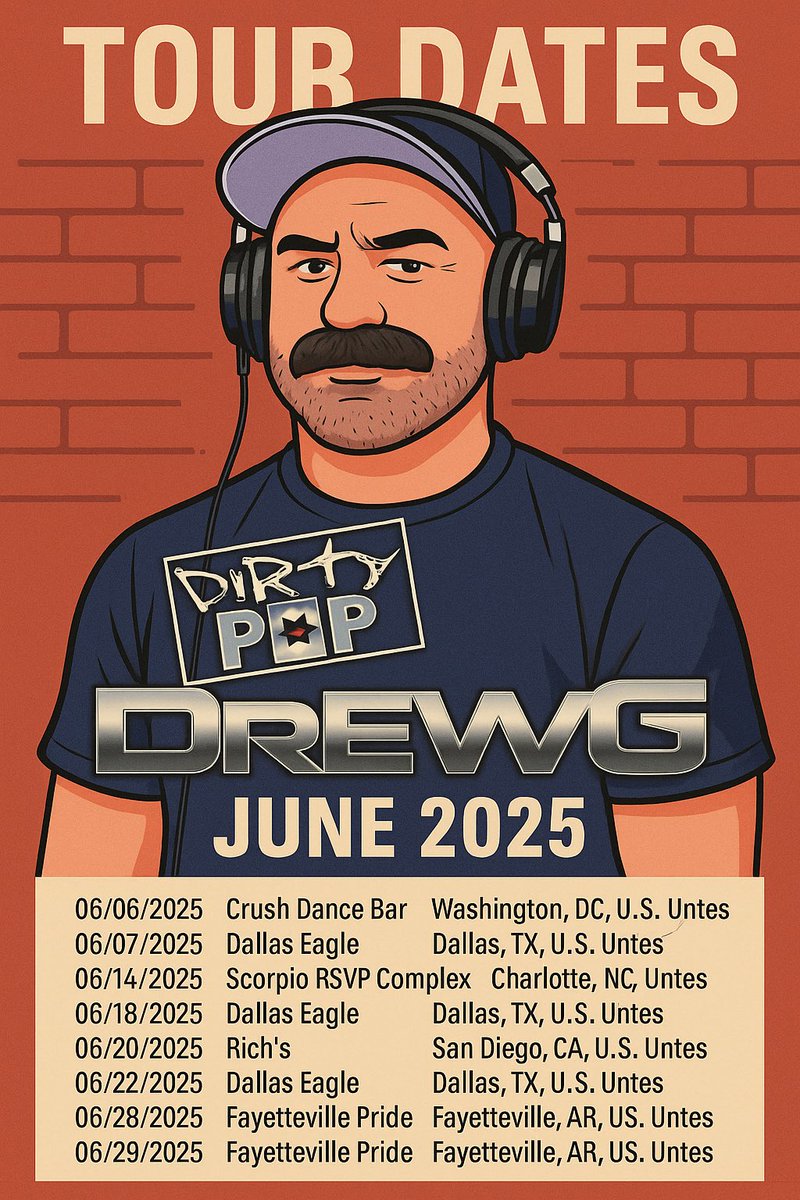 itsdrewgilbert's tweet image. Hitting the road this June—come dance, sweat, and yell at me from the front row. I’ll be the one pressing buttons like it’s therapy.

#DrewG #DirtyPop #PrideTour2025 #GayDJ #SeeYouOnTheDancefloor