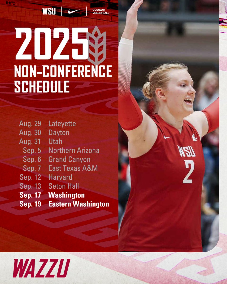 The Cougs will play 10 non-conference games in 2025, including home matches against Washington (9/17) and Eastern Washington (9/19)!

📅 | wsucougars.com/sports/womens-…
📰 | wsucougars.com/news/2025/6/4/…

#GoCougs