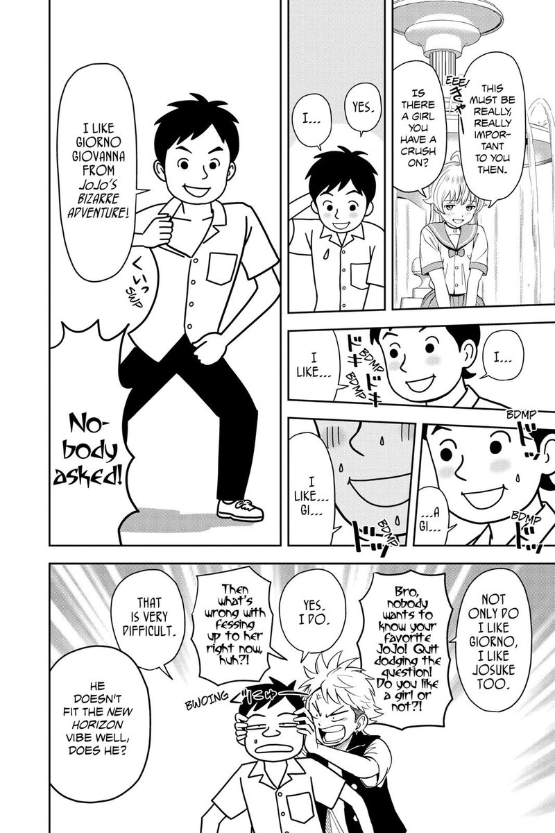 jojo_wiki's tweet image. The Witch Watch anime removed the JoJo's Bizarre Adventure references to Giorno and Josuke from this scene.