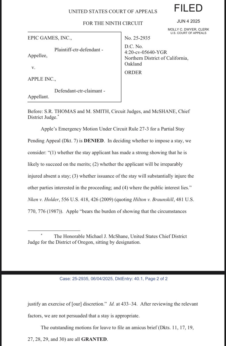 Apple’s stay is denied by the 9th Circuit Court. The long national nightmare of the Apple tax is ended.

May next week’s WWDC be the Apple-led celebration of freedom that developers and users have long deserved.