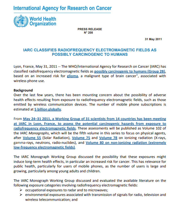 BlueLightDiet's tweet photo. OH?
"IARC CLASSIFIES RADIOFREQUENCY ELECTROMAGNETIC FIELDS AS POSSIBLY CARCINOGENIC TO HUMANS" https://t.co/FNbZyC1Tda