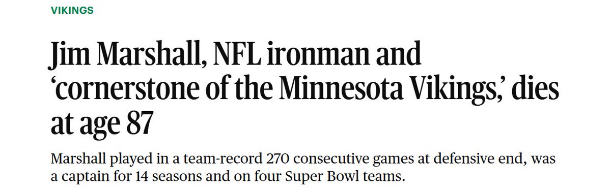 “Cornerstone of the Minnesota Vikings” is an apt title for Jim Marshall. He was one of the greatest Minnesota Vikings of all time. And in his retirement, Jim made equally great contributions to our state — supporting young people facing homelessness. startribune.com/jim-marshall-m…