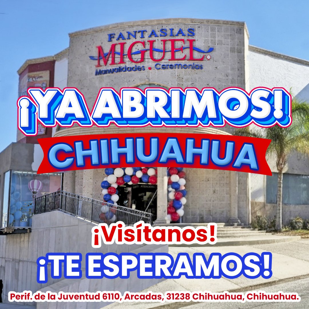 🎉¡Chihuahua, ya abrimos! 🎉
Ven a vivir una experiencia creativa como nunca antes ¡te esperamos! 🥳
📍fm-mx.com/apertura-fm-ch…
#Cuu #Chihuahua #FantasiasMiguel #manualidades