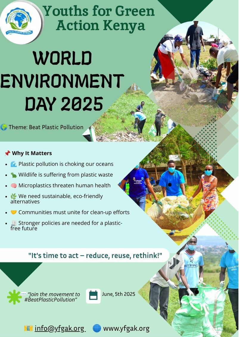 yfga_kenya's tweet photo. Plastic never truly disappears; it finds its way back into our land, oceans, &amp; even our food. This #WorldEnvironmentDay2025 , let’s rethink, reduce, &amp; refuse plastic. 🌍 Our planet needs action, not just awareness. We can #BeatPlasticPollution and build a cleaner, greener future. https://t.co/peCIOccLdK