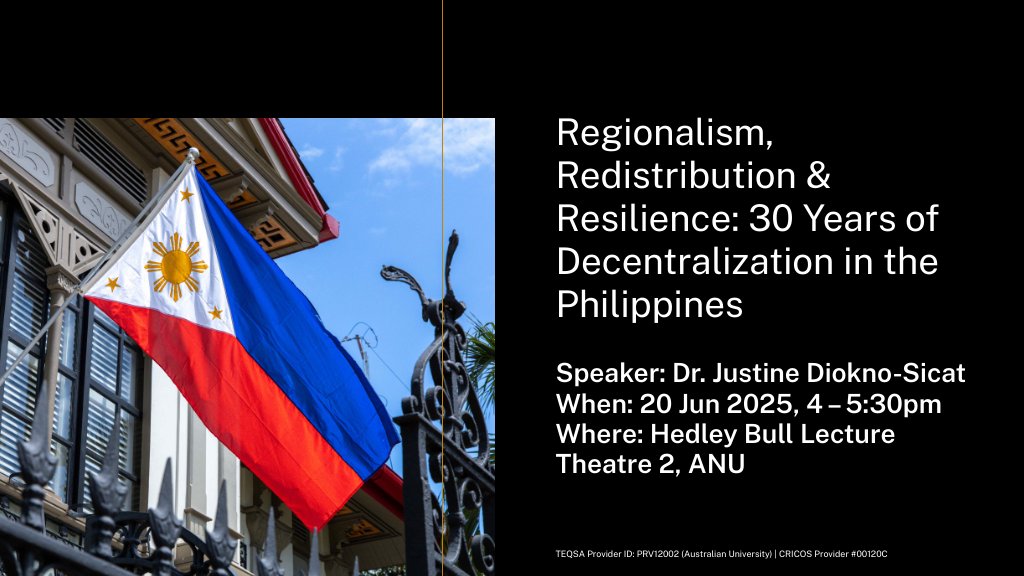 ANU Philippines Institute (@anuphilippines) on Twitter photo Join Dr Justine Diokno-Sicat from <a href="/ADB_HQ/">Asian Development Bank</a> as she explores the state of decentralisation in the Philippines 🇵🇭, the evolving role of local governance, & how multilateral development banks have supported reform & resilience.
➡️Register: quicklink.anu.edu.au/s8se Join Dr Justine Diokno-Sicat from <a href="/ADB_HQ/">Asian Development Bank</a> as she explores the state of decentralisation in the Philippines 🇵🇭, the evolving role of local governance, & how multilateral development banks have supported reform & resilience.
➡️Register: quicklink.anu.edu.au/s8se