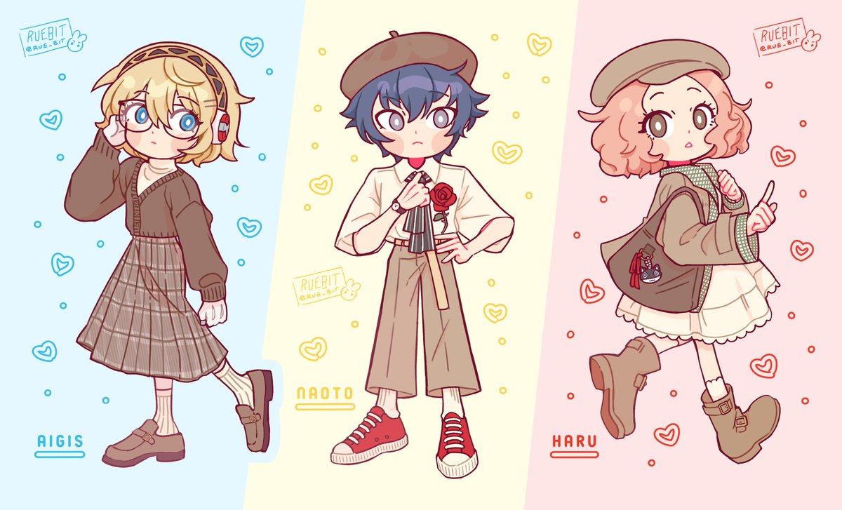cute outfits for aigis, naoto and haru! #Persona3 #Persona4 #Persona5