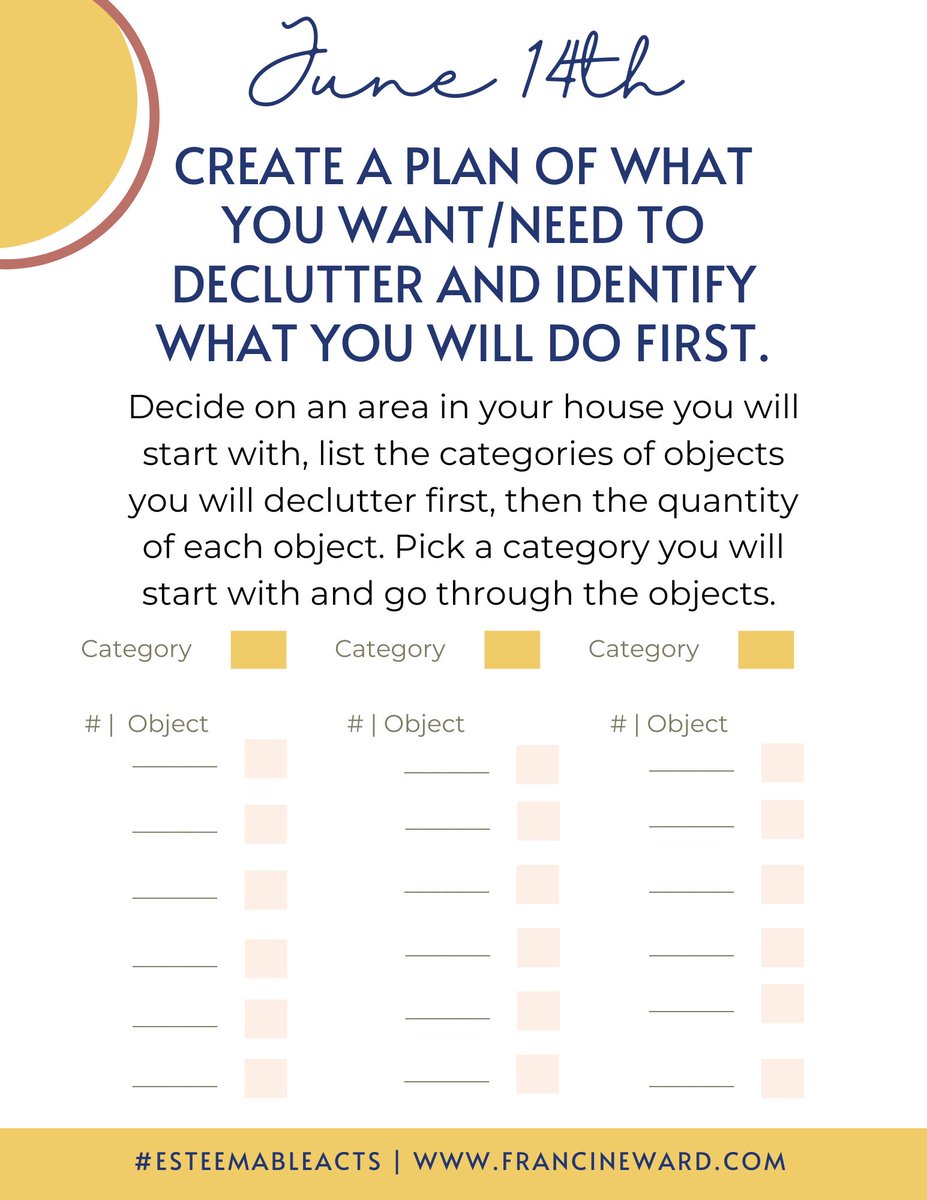 EsteemableActs's tweet photo. June 14 is #DeclutterDay — and today’s the perfect time to plan ahead.

Clearing space is an act of clarity, intention, and self-respect—one of the most practical #EsteemableActs you can take.

This sheet can help for your #EsteemableActs #DeclutterDay. https://t.co/sykbdYbWXi https://t.co/8ai29jTSLT