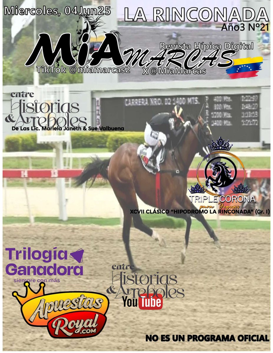 #Hipismo #LaRinconada               

MiaMarcasLA RINCONADA 08Jun25        

#SellaTu5y6 
#INH 
#ApoyandoElHipismoNacional 🇻🇪🇻🇪

<a href="/elyaquein/">Mariela Janeth</a> <a href="/UnaHipicaMas/">Sue🏇</a>
ENTRE HISTORIAS&amp;ARREBOLES  
Columna 30 04Jun25     
"TRIFECTAS"

drive.google.com/file/d/1tktiMG…