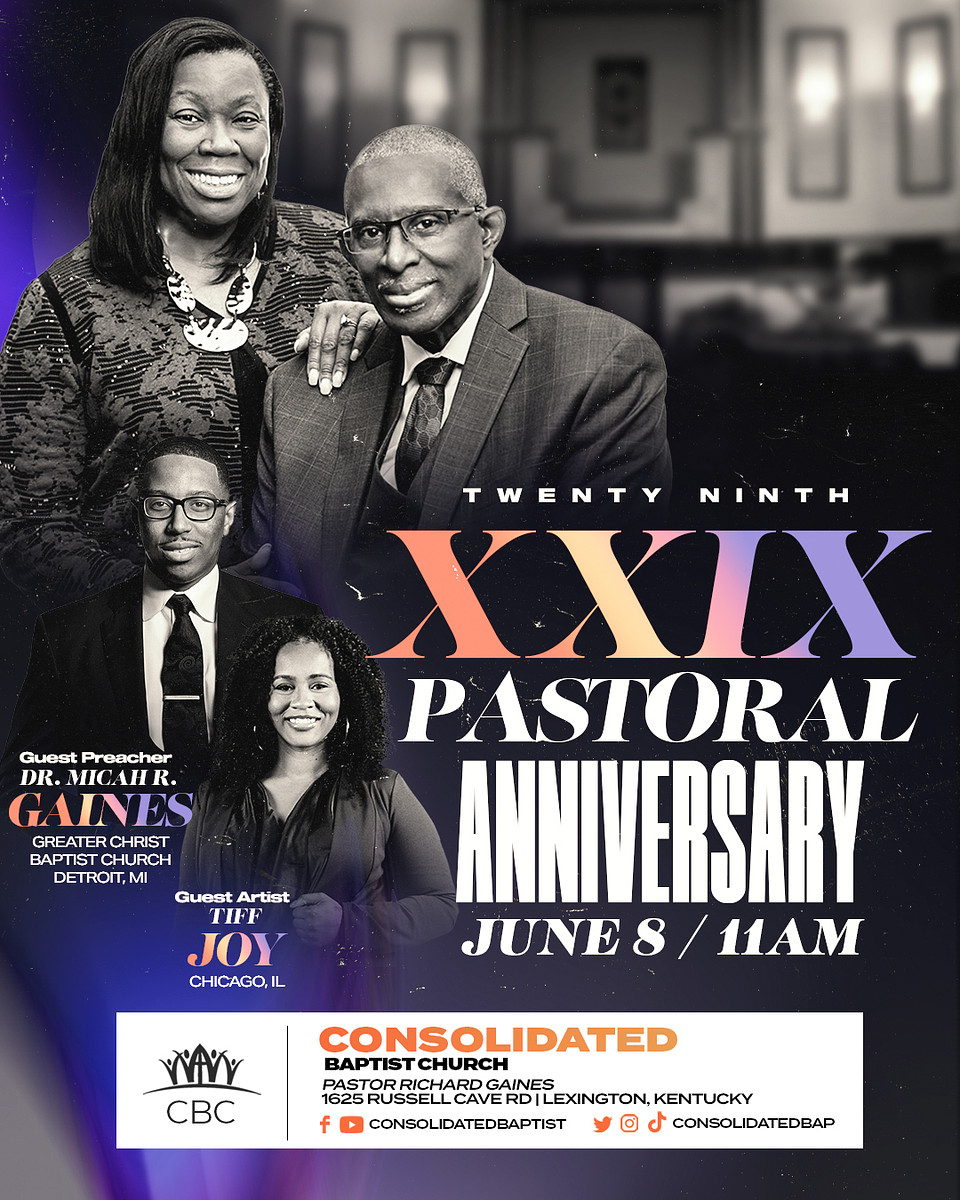 Join us tomorrow at 11:00am as we celebrate the 29th anniversary of <a href="/PastorRGaines/">Richard Gaines</a> and <a href="/sarahsays1207/">Sarah A. Gaines</a>!  Our special guests will be <a href="/MicahRGaines/">Dr. Micah R. Gaines</a> and the Greater Christ Baptist Church of Detroit, MI and the amazing <a href="/1tiffjoy/">Tiff Joy</a> of Chicago, IL!  Get here early!