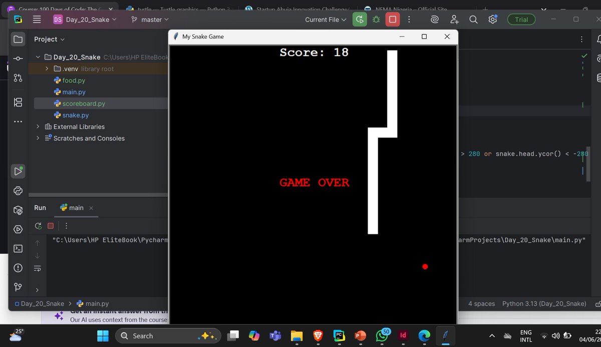 Ammarelmalik's tweet image. 🐍Day 21/100 Python Bootcamp.

I finished adding the other functionalities. 
I haven&apos;t learned to deploy it using a proper GUI, but if you&apos;d like, you can download the project and run it in your IDE.

github.com/Ammarmalik98/D…

#PYTHON #pythoncoding #gamedev #game #pythonlearning
