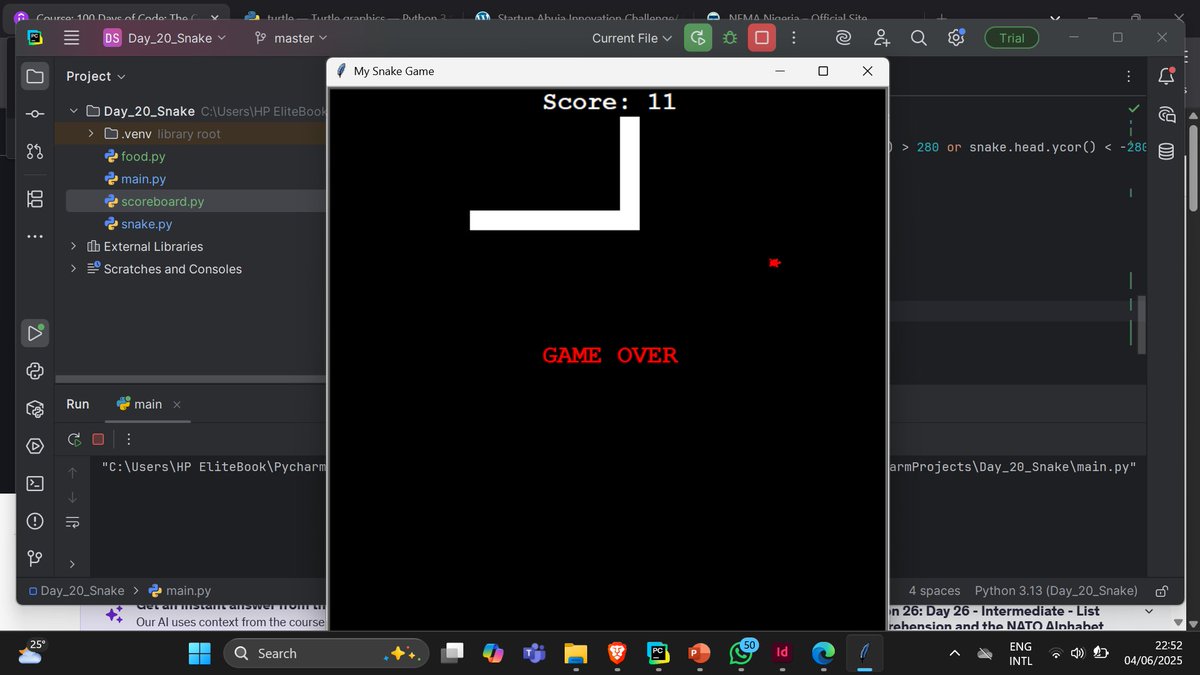 Ammarelmalik's tweet image. 🐍Day 21/100 Python Bootcamp.

I finished adding the other functionalities. 
I haven&apos;t learned to deploy it using a proper GUI, but if you&apos;d like, you can download the project and run it in your IDE.

github.com/Ammarmalik98/D…

#PYTHON #pythoncoding #gamedev #game #pythonlearning
