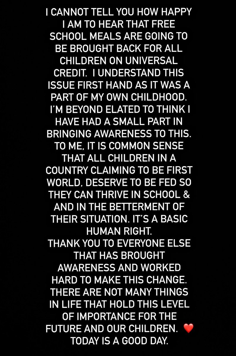 In 2022, Zayn wrote a letter to the Prime Minister explaining the importance of keeping free meals available for students in schools. 

Today, he has shared an Instagram story celebrating a new policy giving any children on Universal Credit access to free school meals!