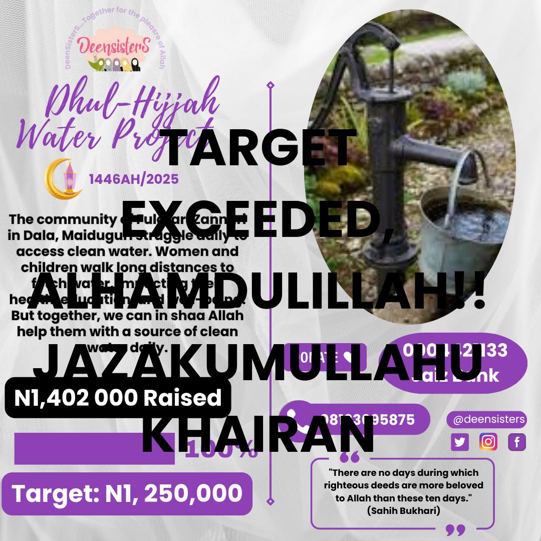 TheDeensisters's tweet photo. We honestly can't thank you enough...Alhamdulillah now they can get constant water supply in shaa Allah!! 

May all ur duas on the day of Arafah be accepted...Allah ya saka muku da alheri. Allah ya biya ku da gidan aljannah....Ameen ya Rabb https://t.co/Le23OhkvDs