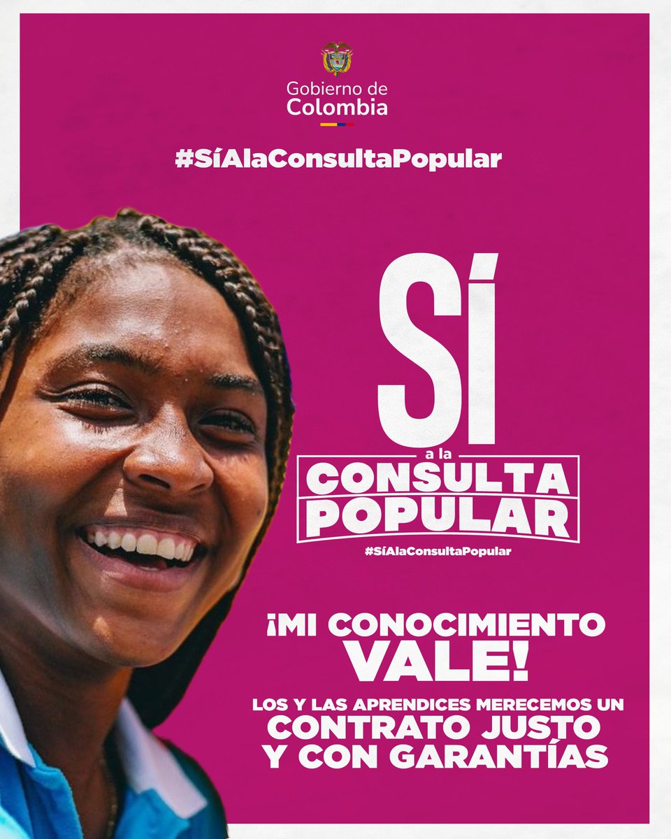 📚Con la Consulta Popular podemos escoger que los aprendices reciban un pago justo por su trabajo.
¡Porque la formación también merece reconocimiento!

#LaConsultaEsDemocracia ✅