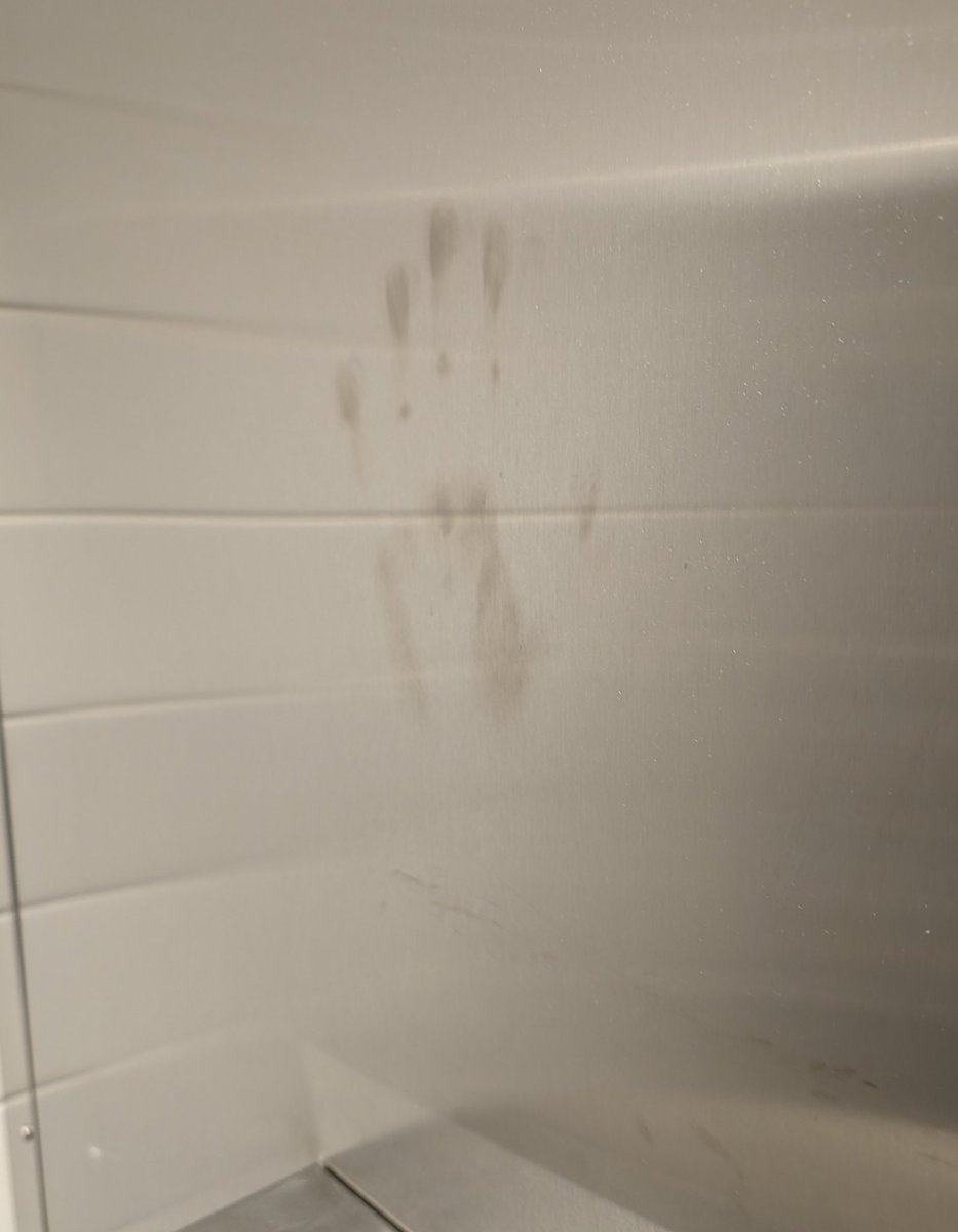 Somebody left an environmental storytelling handprint in the work bathroom