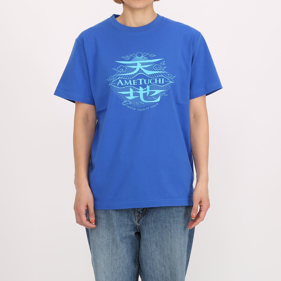 JR西日本商品化許諾済🚃
あめつちロゴプリントTシャツ👕

カラー：ブルー

サイズ：(身丈×身幅×肩幅×袖丈)
S（65×49×42×19 cm）
M（69×52×45×20 cm）
L（73×55×48×22 cm）
XL（77×58×52×24 cm）

素材：
5.6オンス
コットン100%