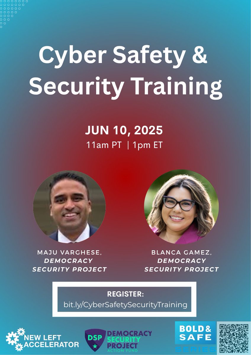 Join us June 10th for a very timely Cyber Safety &amp; Security Training!

How prepared are you to recognize and respond to digital threats that could compromise your security? 

REGISTER:
events.zoom.us/ev/Aob6zg-BGon…

VIEW FULL CALENDAR: newleftaccelerator.org/events