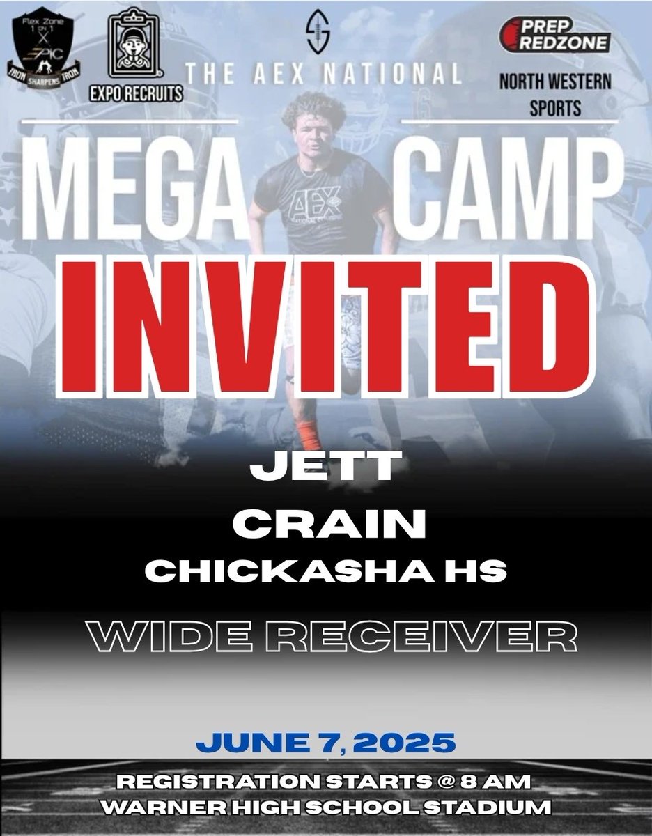 Congratulations to Jett Crain <a href="/Jett_Crain1/">Jett Crain</a> from Chickasha HS <a href="/ChickashaFB/">Chickasha Football</a> for being selected to attend the Invite-Only Event on June 7 at Warner High School! Registration begins at 8:00 AM!
#AEX2025 @aex_bowl @sacshowcase
<a href="/Jmolder42/">Joe Molder</a> <a href="/Scoutchickasha/">Recruit Chickasha HS Football</a>