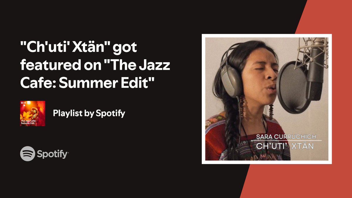 SaraCurruchich's tweet photo. Jamás imaginé que al grabar mi primera canción en 2015, un día viajaría por el mundo compartiendo mis canciones.
Gracias @Spotify y The Jazz Cafe por incluir Ch'uti' Xtän en su playlist oficial The Jazz Cafe: Summer Edit.
¡Significa muchísimo para mí! ✨

https://t.co/WVI0GkyxXN https://t.co/ymrEtmLZPW