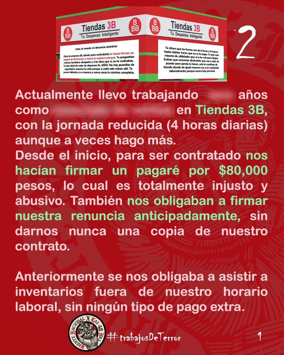 YoPorLas40Horas (@yoxlas40horas2) on Twitter photo Nuevo testimonio sobre los explotadores de <a href="/Tiendas3B/">Tiendas 3B</a>
Spoiler: hay favoritismos, obligación de firmar renuncia anticipada, no pagan los días festivo como se debe, turnos dobles sin pago extra, cambio de turnos sin avisar, que sean todólogos.
Abrimos 🧵 Nuevo testimonio sobre los explotadores de <a href="/Tiendas3B/">Tiendas 3B</a>
Spoiler: hay favoritismos, obligación de firmar renuncia anticipada, no pagan los días festivo como se debe, turnos dobles sin pago extra, cambio de turnos sin avisar, que sean todólogos.
Abrimos 🧵