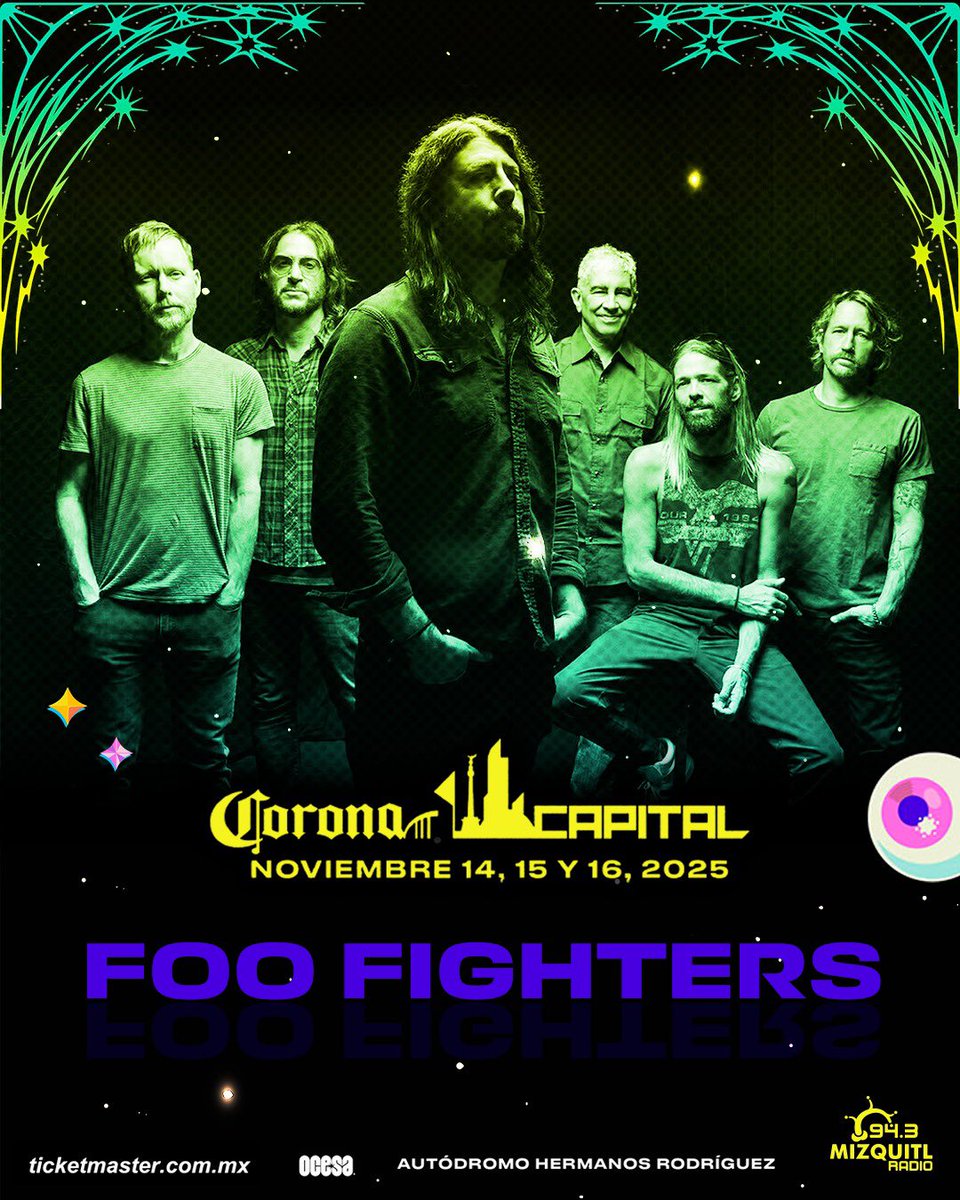 MizquitlRadio's tweet photo. #FESTIVALES🔵
Listos para encabezar el vals de los XV años del #CoronaCapital25  los #FooFighters 

@CoronaCapital 
Presentado 
@ocesa_rock https://t.co/bNpb5OsCwX
