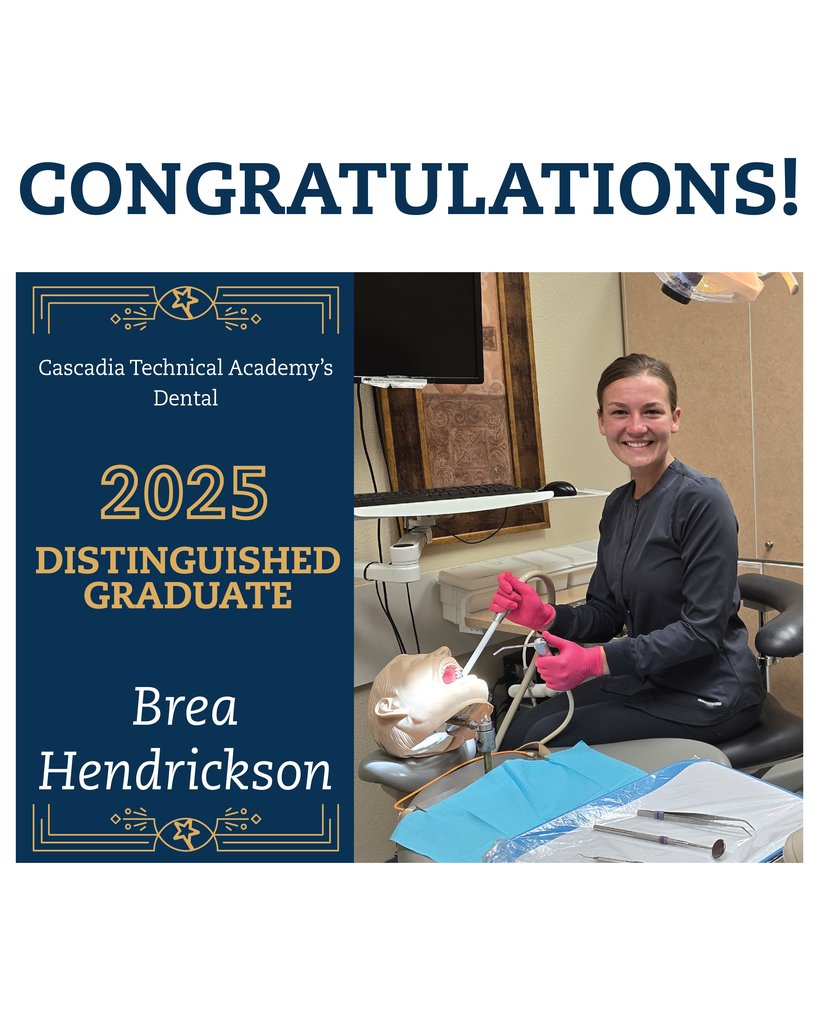 🎉Brea Hendrickson is the Dental Distinguished Graduate! ⭐Currently, Brea is interning at Dentus Dental, gaining invaluable hands-on experience in the field. #CascadiaTech #InspiringGreatness #Dental <a href="/Battle/">Battle Sports</a> Ground School District