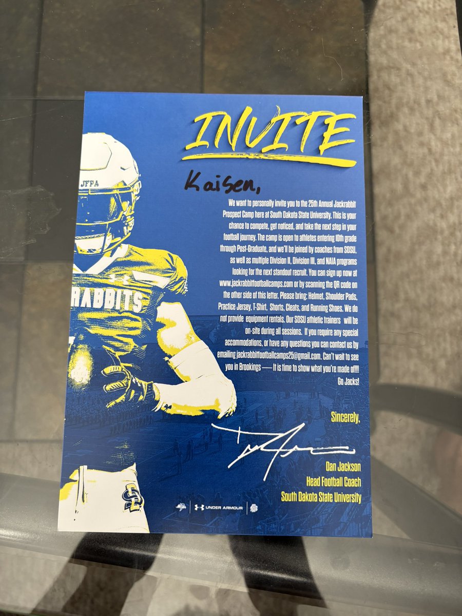 Kaisen Nordick (@kaisennordick) on Twitter photo Attending the <a href="/GoJacksFB/">SDSU Football</a> Prospect Camp on June 9th. Can’t wait to showcase my skills!
<a href="/CoachDtjackson/">Dan Jackson</a> <a href="/CoachBusekist/">Zane Busekist</a> <a href="/Coach_Bergy/">Brian Bergstrom</a> <a href="/CoachLawrence02/">Jade Lawrence</a>
<a href="/NWahlScouting/">Nate Wahl</a> Attending the <a href="/GoJacksFB/">SDSU Football</a> Prospect Camp on June 9th. Can’t wait to showcase my skills!
<a href="/CoachDtjackson/">Dan Jackson</a> <a href="/CoachBusekist/">Zane Busekist</a> <a href="/Coach_Bergy/">Brian Bergstrom</a> <a href="/CoachLawrence02/">Jade Lawrence</a>
<a href="/NWahlScouting/">Nate Wahl</a>