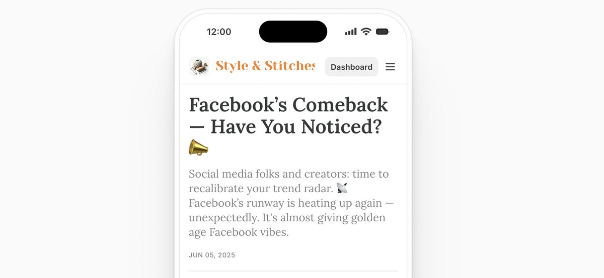 Huch, Facebook wird wieder cool. Damit beschäftige ich mich in meinem neuen Newsletter. Teil 4 von 5 der neuen "Style &amp; Stitches"-Ausgabe sind fertig. 

Wenn du die ohne Algorithmen-Filter direkt in deiner Inbox haben möchtest, trage dich einfach hier ein: stylestitches.substack.com/subscribe