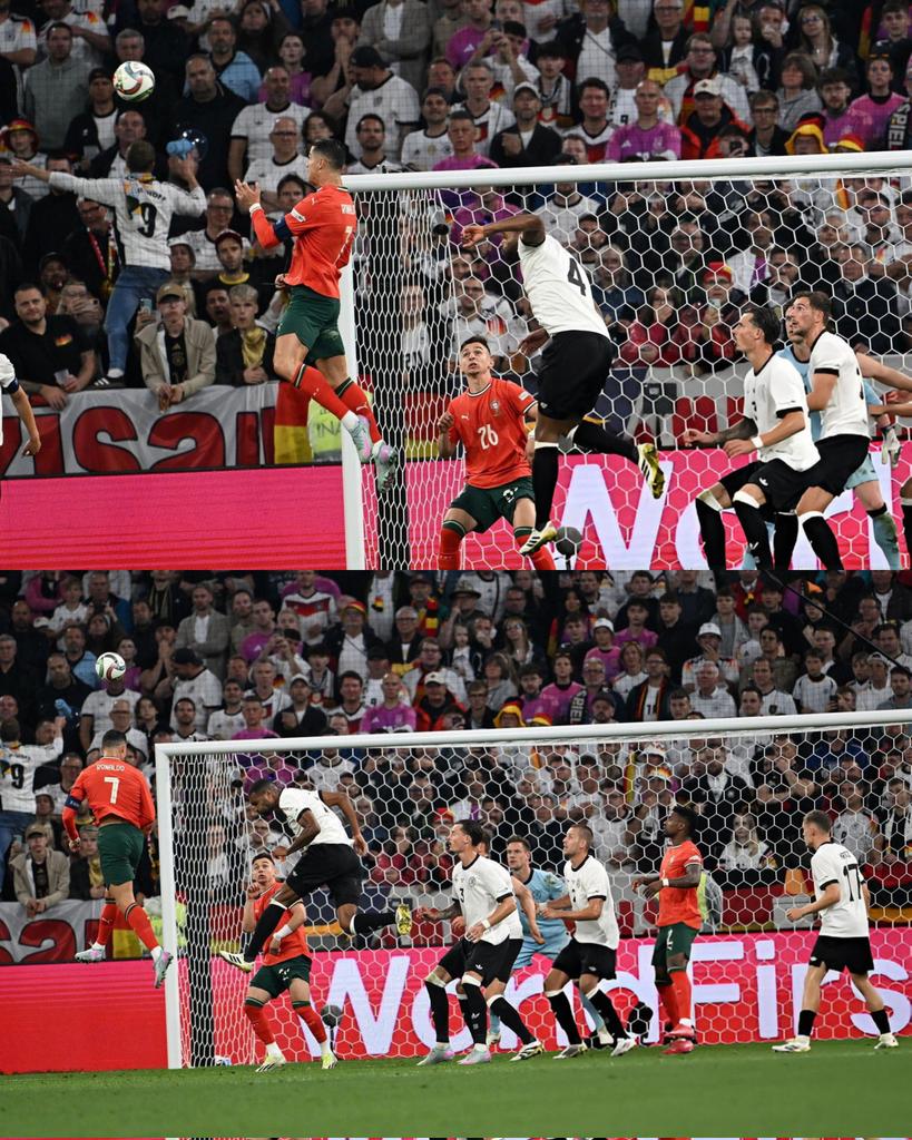 SomosAnalistas_'s tweet photo. La increíble imagen de Cristiano Ronaldo ganándole el salto a jugadores a los que les dobla la edad. 

Es el corazón, el ímpetu y las ganas que Cristiano sigue poniéndole partido a partido. https://t.co/Tq1Vkcz2Pk